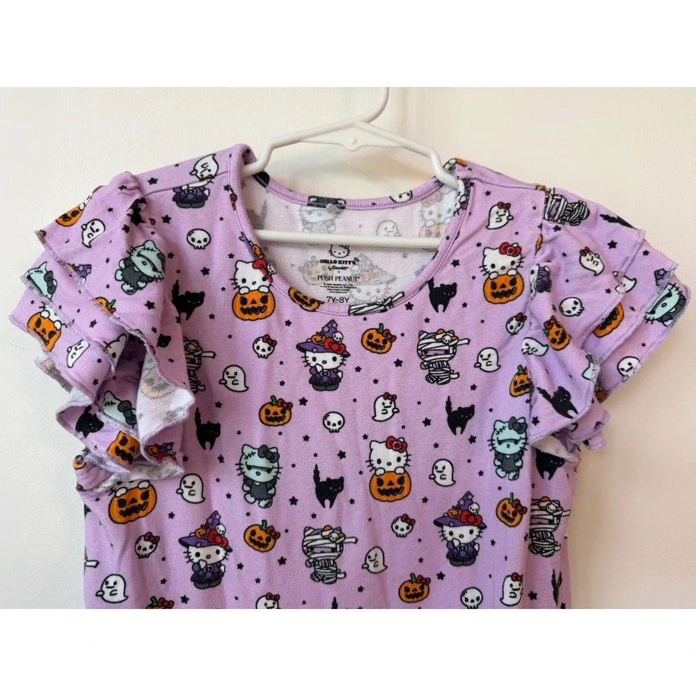 Posh Peanut Hello Kitty Halloween Nightgown Purple Flutter Sleeve Girls 7Y-8Y